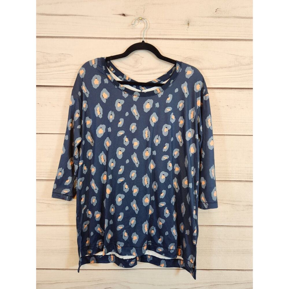 Wonderly Studio Womens Navy‎ Animal Print Crew Neck Tunic Top Size S